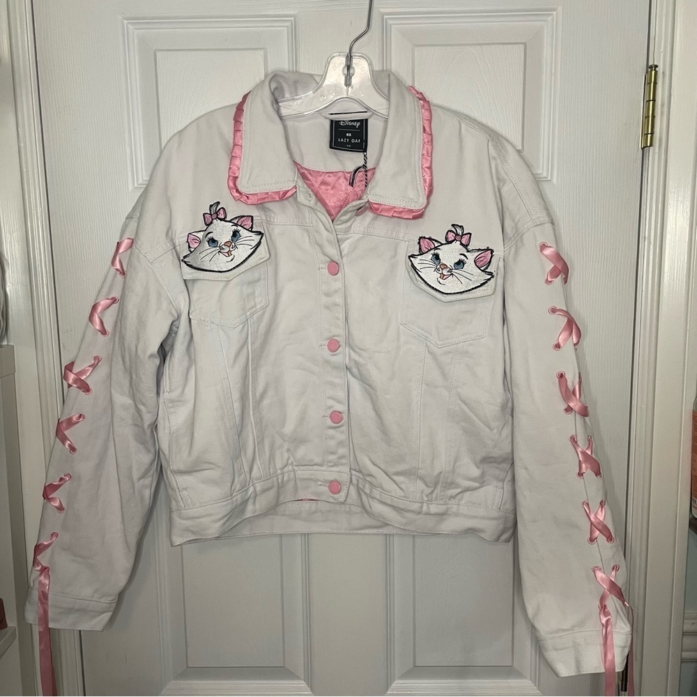 Disney x Lazy Oaf NWT Marie Aristocats White Denim Jacket Small/Medium